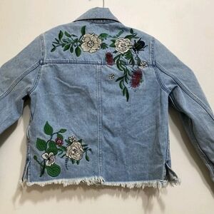 H&M Coachella Festival Embroidered Rose Denim Jacket